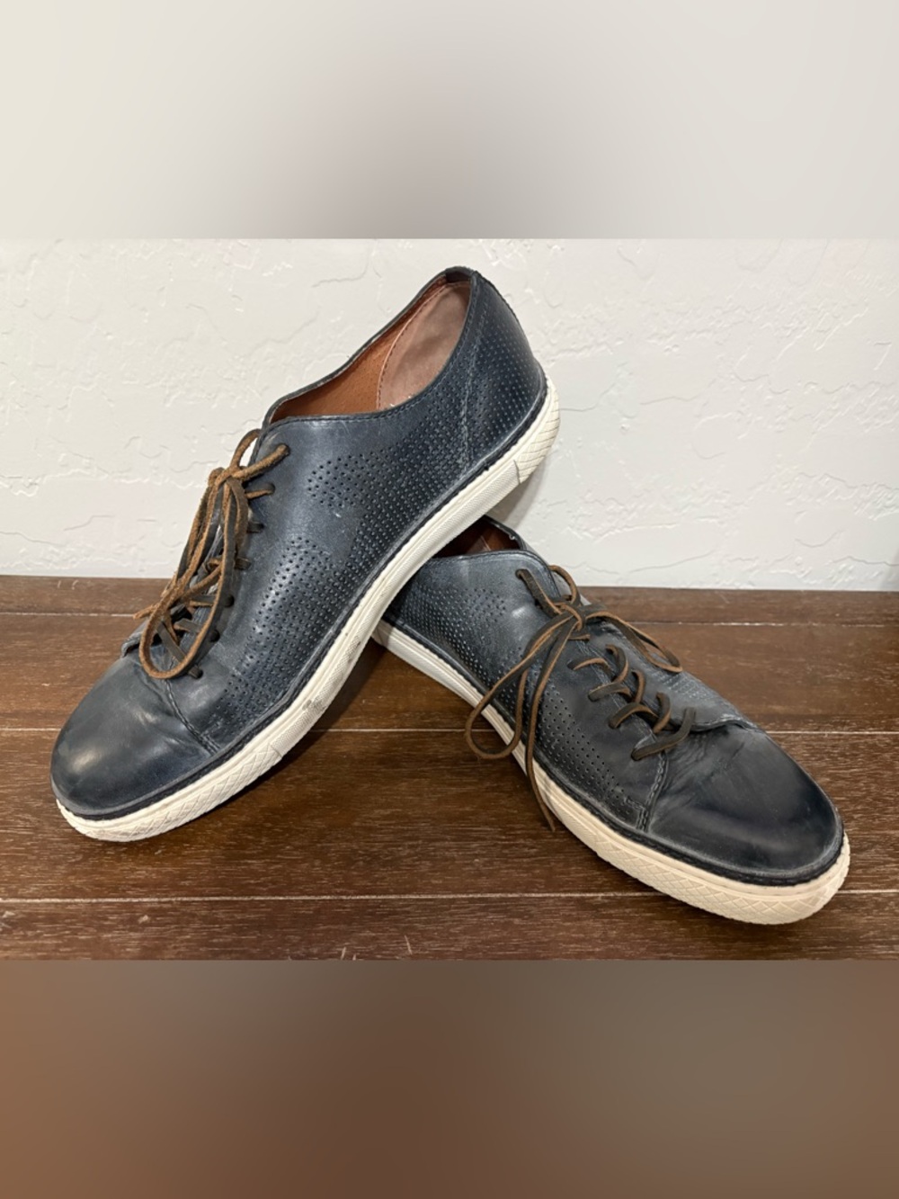 Frye Black Perforated Leather Low-Top Sneakers